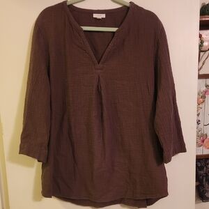 Women's Brown V-Neck Top